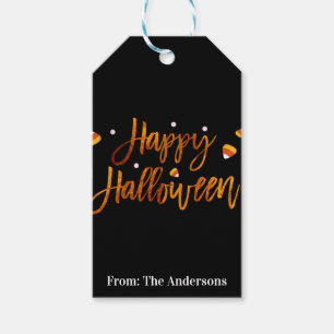 Etiqueta Para Presente Feliz Halloween Laranja Moderno Script Moderno Ten
