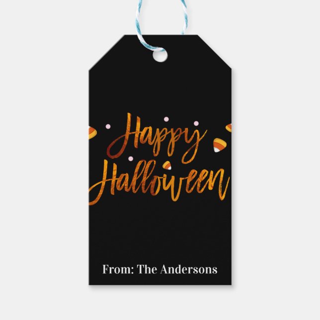 Etiqueta Para Presente Feliz Halloween Laranja Moderno Script Moderno Ten (Frente)