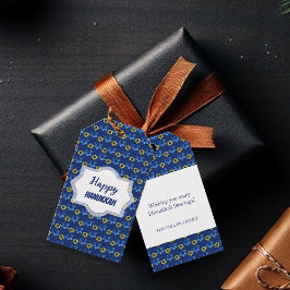 Etiqueta Para Presente Feliz Hanukkah Aquarela Estrelas de Davi