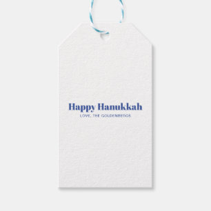 Etiqueta Para Presente Feliz Hanukkah branco, azul simples e personalizad