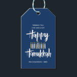 Etiqueta Para Presente Feliz Hanukkah Candles Dias Azuis<br><div class="desc">Feliz Hanukkah bonitinho e divertido em tipografia de pincel estilo esboçado e velas em tons de blues e amarelos. As etiquetas de presentes são perfeitas para as necessidades de doação da época de Natal. Estas etiquetas são perfeitas para garrafas de vinho, biscoitos ou qualquer outra guloseima caseira. Cartões invertidos a...</div>