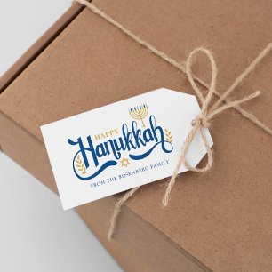 Etiqueta Para Presente "Feliz Hanukkah" Dourado Menorah