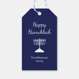 Etiqueta Para Presente Feliz Hanukkah Menorah Simple Blue