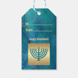 Etiqueta Para Presente Feliz Hanukkah. Personalização Dourada de Menorah