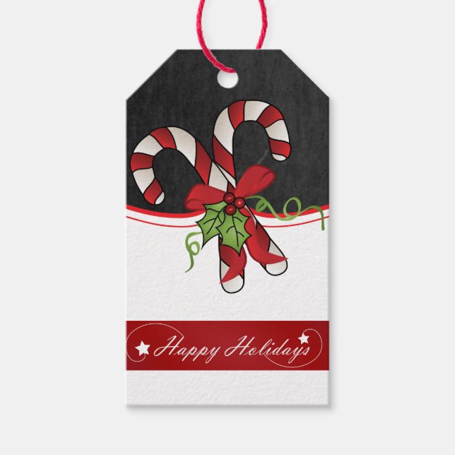 Etiqueta Para Presente Feliz Holiday Candy Cane Design (Frente)