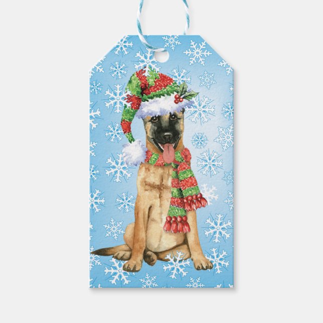 Etiqueta Para Presente Feliz Howlidays em Malinois Belga (Frente)