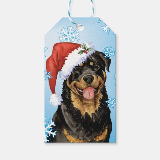 Etiqueta Para Presente Feliz Howlidays Rottweiler (Frente)