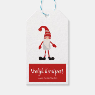 Etiqueta Para Presente Feliz Natal Anão Vermelho e Cinza Nórdico