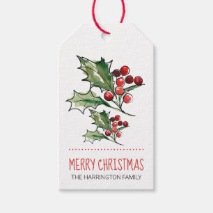 Etiqueta Para Presente Feliz Natal Aquarela Holly Gift Tags