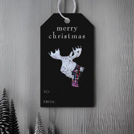 Etiqueta Para Presente Feliz Natal Aquarela Moose Moderna Preto