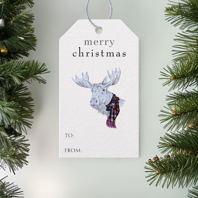 Etiqueta Para Presente Feliz Natal Aquarela Moose Simples Moderno (Criador carregado)