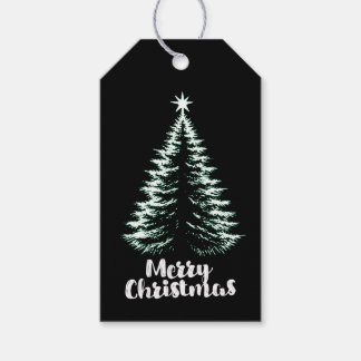 Etiqueta Para Presente Feliz Natal Árvore Chic Distressed Preto e Verde-M