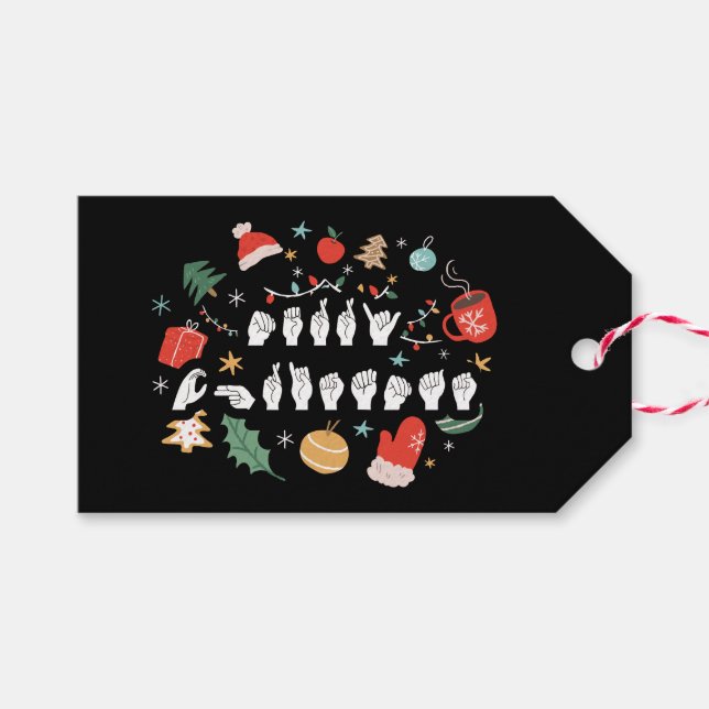 Etiqueta Para Presente Feliz Natal - ASL American Sign Language III (Frente (horizontal))