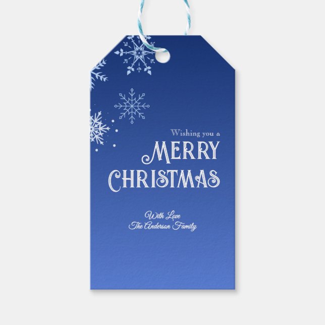 Etiqueta Para Presente Feliz Natal Azul Moderno Floco de Neve (Frente)