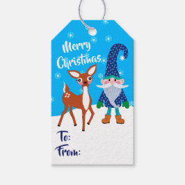 Etiqueta Para Presente Feliz Natal Blue Snowflakes Gnomo Cute Deer
