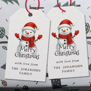 Etiqueta Para Presente Feliz Natal Boneco de Neve Fofo Branco Simples Mod