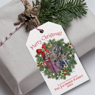 Etiqueta Para Presente Feliz Natal bonito do quadro da foto da grinalda