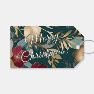 Etiqueta Para Presente Feliz Natal Borgonha Dourado Botânico Floral