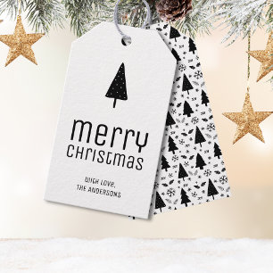 Etiqueta Para Presente Feliz Natal Branco e Preto Personalizado