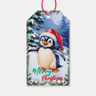 Etiqueta Para Presente Feliz Natal branco Pinguim de inverno
