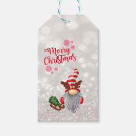 Etiqueta Para Presente Feliz Natal, Brilho Bokeh, Trenó do Gnomo Fofo