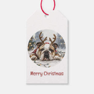 Etiqueta Para Presente Feliz Natal - Bulldog Reindeer