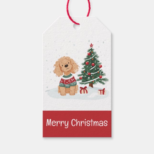 Etiqueta Para Presente Feliz Natal Cachorro Goldendoodle (Frente)