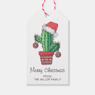 Etiqueta Para Presente Feliz Natal Cactus Com Decoração Feriados