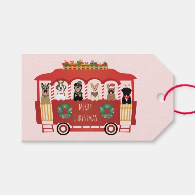 Etiqueta Para Presente Feliz Natal Cães Feriado Trolly (Frente (horizontal))
