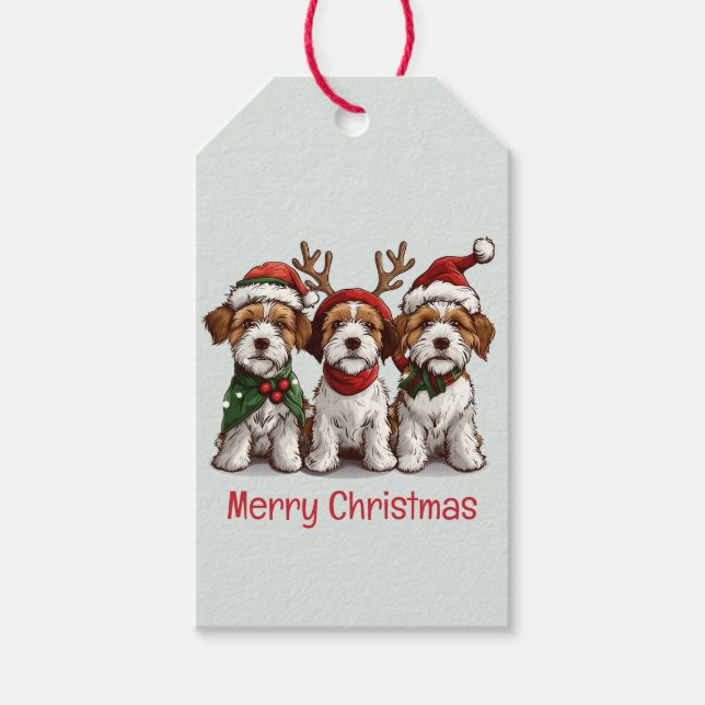 Etiqueta Para Presente Feliz Natal Cães Welsh Wire Fox Terrier (Frente)