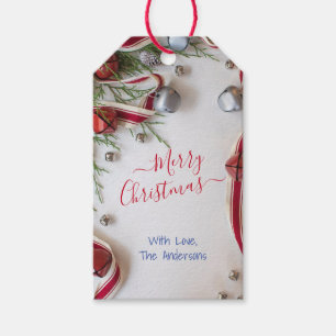 Etiqueta Para Presente Feliz Natal Com Amor Texto Vermelho/Azul Script DI