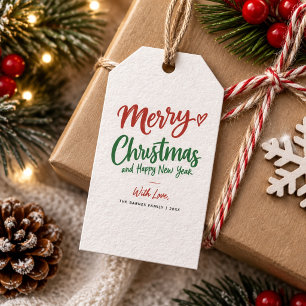 Etiqueta Para Presente Feliz Natal Com Amor Vermelho Verde Família Script