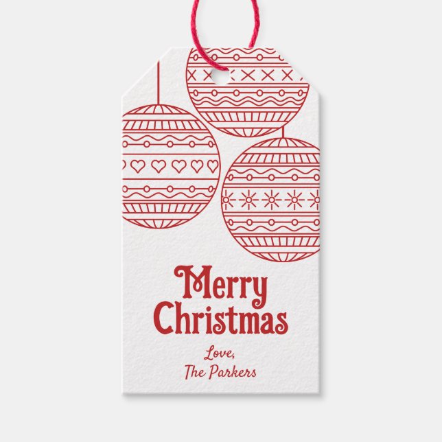 Etiqueta Para Presente Feliz Natal com bolas de Natal vermelhas (Frente)
