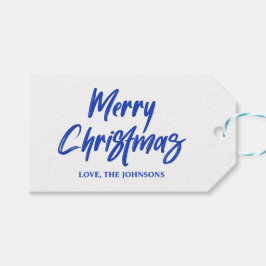 Etiqueta Para Presente Feliz Natal com Letra de Pincel Moderna Azul