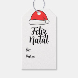 Etiqueta Para Presente Feliz Natal com um touca Papai Noel Gift Tags