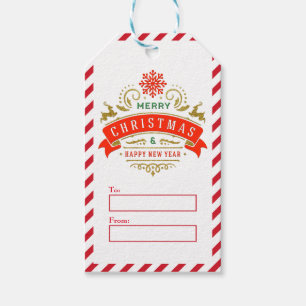 Etiqueta Para Presente Feliz Natal Com Vermelho, Dourado e Verde
