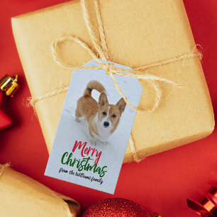 Etiqueta Para Presente Feliz Natal, Corgi Snow Foto Linda, Personalizada