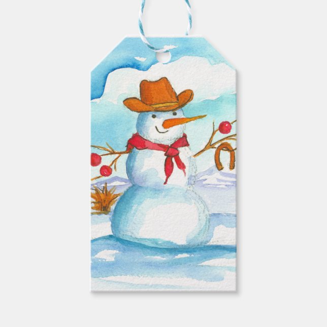 Etiqueta Para Presente Feliz Natal Cowboy Snowman (Frente)