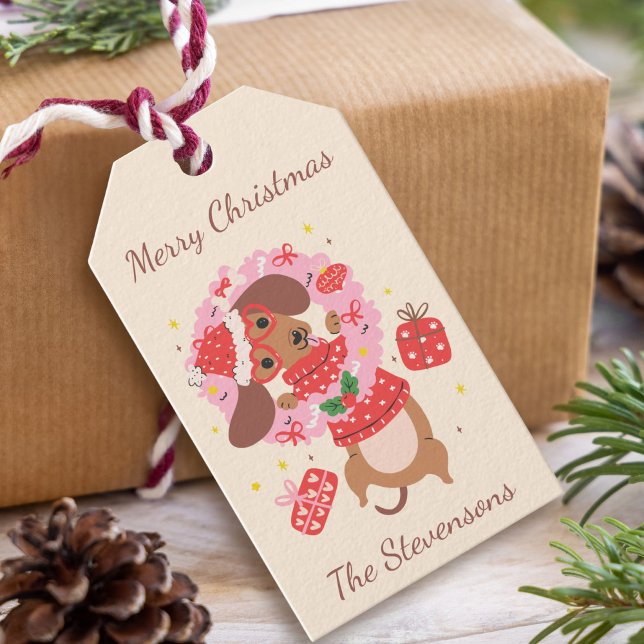 Etiqueta Para Presente Feliz Natal Dachshund Férias (Criador carregado)