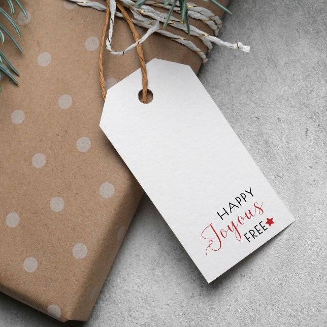 Etiqueta Para Presente Feliz Natal de Sobriedade Livre (Sobriety christmas gift tag, sober xmas label ; happy joyous free, modern and calligraphy font trend)