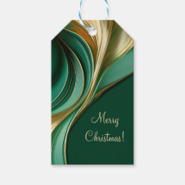 Etiqueta Para Presente Feliz Natal - Design Abstrato Dourado e Verde -
