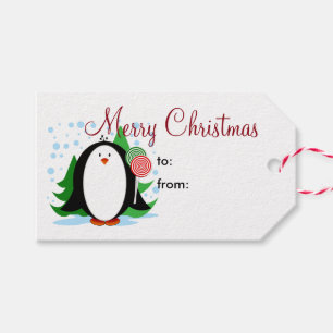 Etiqueta Para Presente Feliz Natal do pinguim da neve