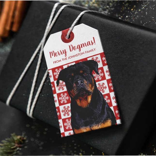 Etiqueta Para Presente Feliz Natal Dogmas Rottweiler Vermelho Festivo (Criador carregado)