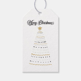 Etiqueta Para Presente Feliz Natal Dourado e Árvore Estilizada Negra |