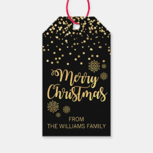 Etiqueta Para Presente Feliz Natal Dourado preto elegante dos flocos de