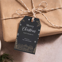 Etiqueta Para Presente Feliz Natal Dourado Rótulo Caligráfico de Férias