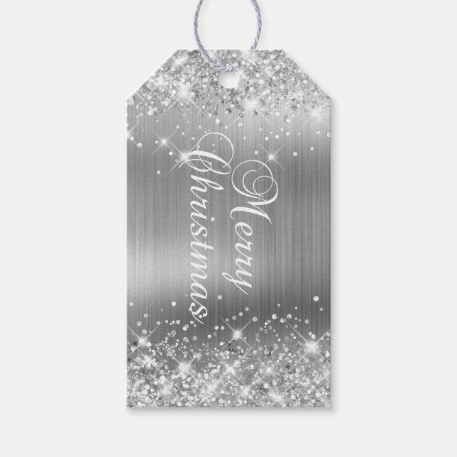 Etiqueta Para Presente Feliz Natal em Brilho de Prata (Frente)