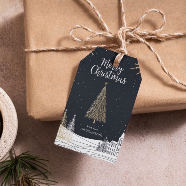 Etiqueta Para Presente Feliz Natal em Dourado e Preto (Criador carregado)