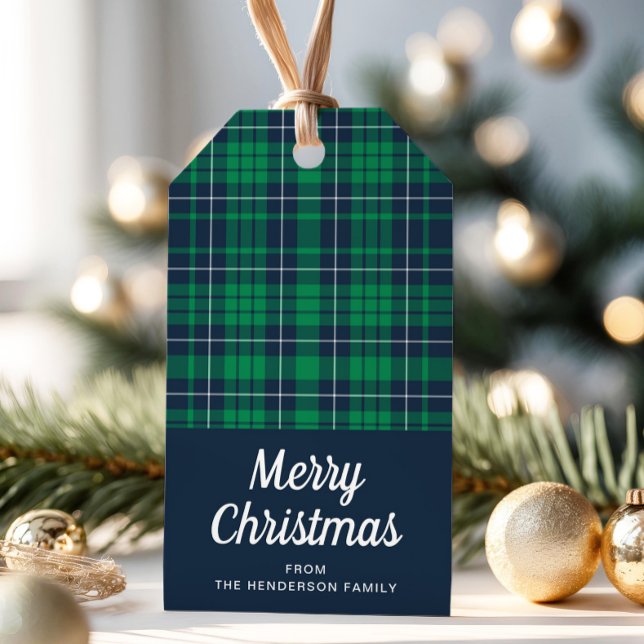 Etiqueta Para Presente Feliz Natal em Xadrez Verde Rústico (Rustic Green Plaid Merry Christmas Gift Tags)