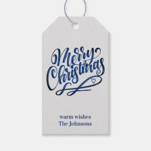 Etiqueta Para Presente Feliz Natal - Escrita de Pincel Azul Profundo Cin